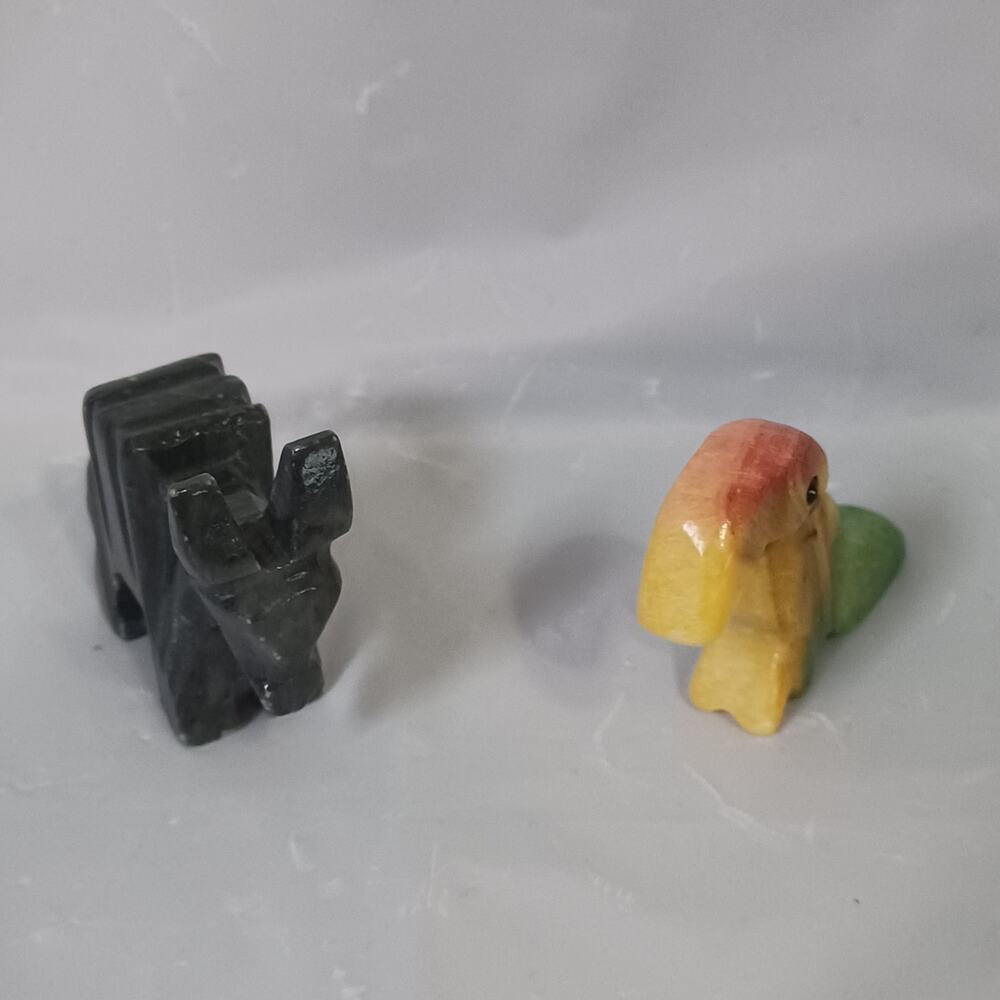 Vintage Hand Carved Onyx Stone Figurine Lot 3" Toucan Bird & Donkey Burro 2pc
